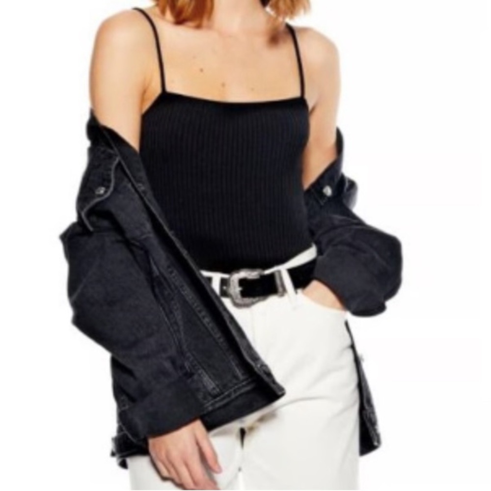 Topshop Ribbed Black Bodysuit
